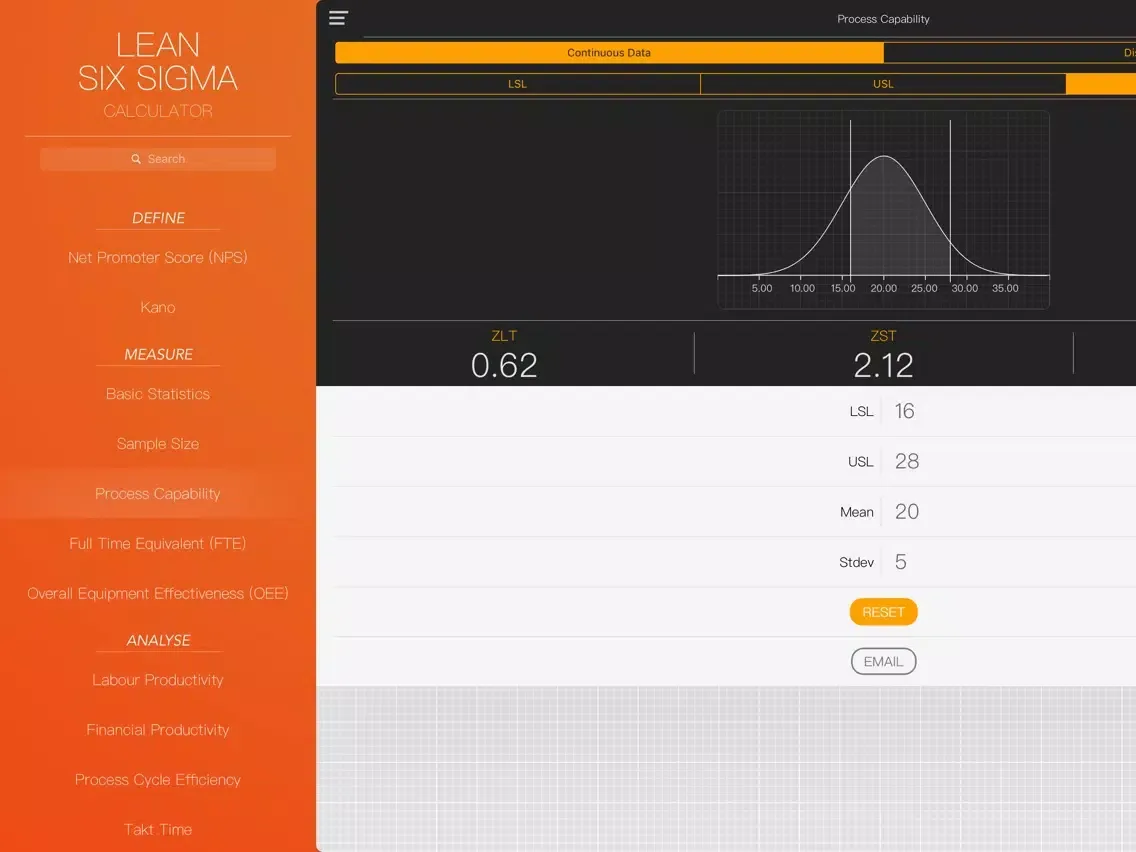 Lean Six Sigma Calculator iPad  Screenshots