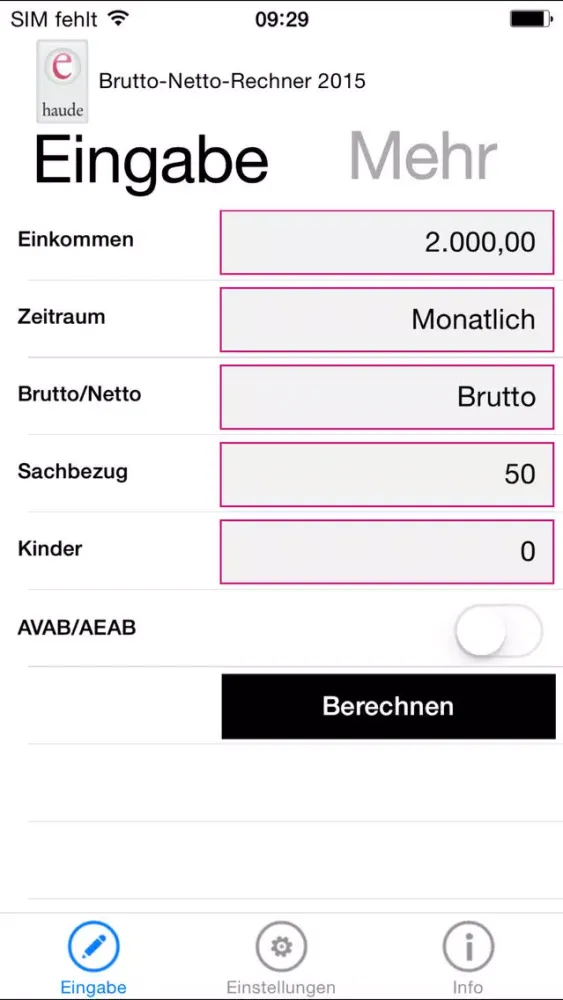 Tangkapan skrin Brutto Netto Rechner 2017