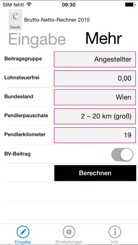 Tangkapan skrin Brutto Netto Rechner 2017