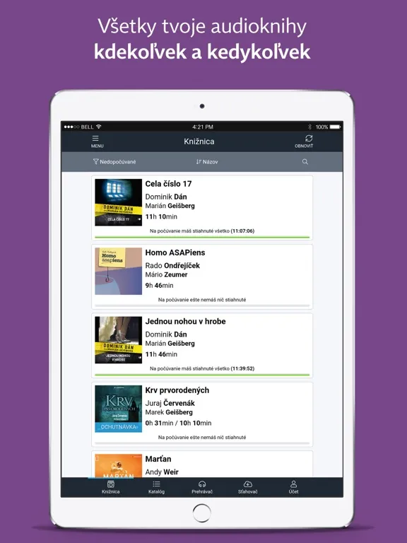 Tangkapan layar Martinus.sk Audioknihy iPad 