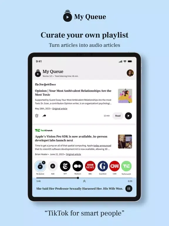 ภาพหน้าจอของ My Queue - Listen to articles iPad 
