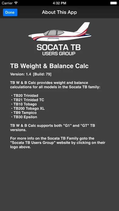 Tangkapan layar Socata TB Weight and Balance