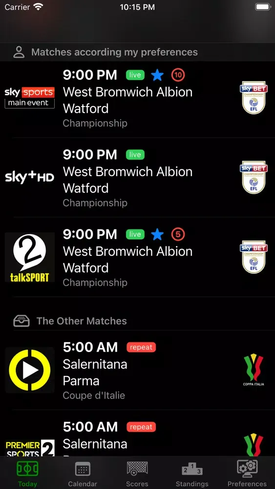 Capturas de tela do Foot TV UK