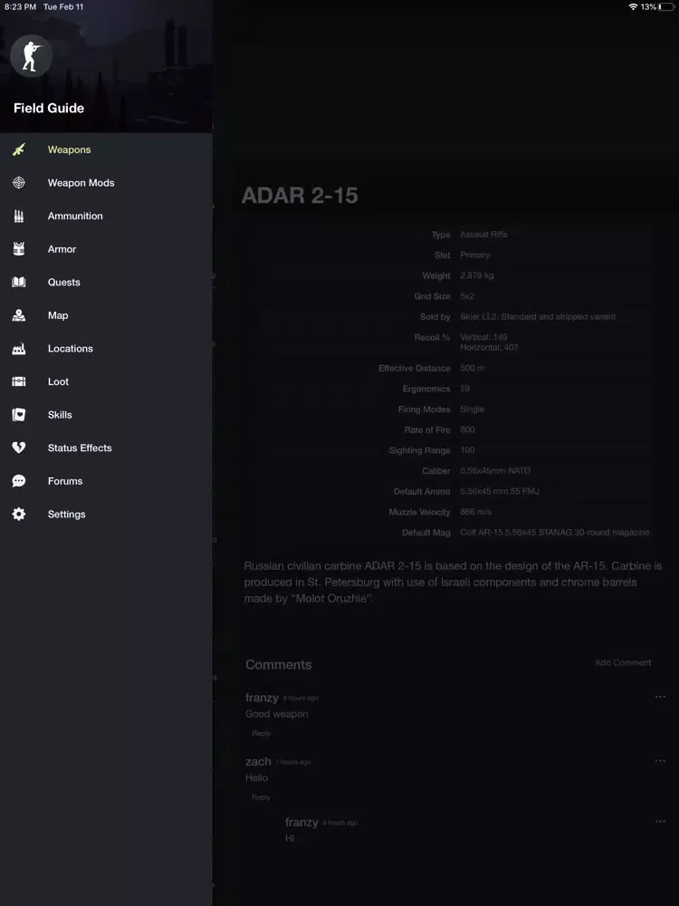 Field Guide for Tarkov iPad  স্ক্রিনশট