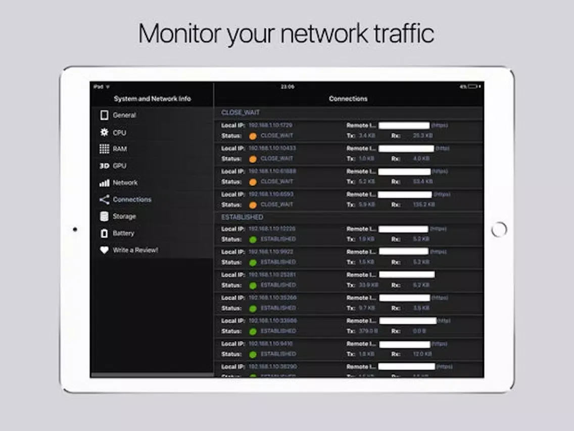 ภาพหน้าจอของ System and Network Info - Check System Monitor iPad 