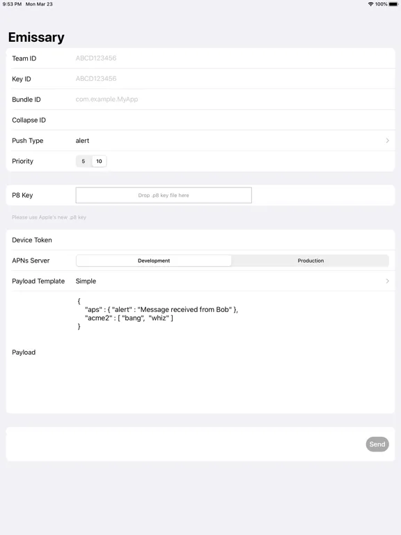 Ảnh chụp màn hình của Emissary - APNs iPad 