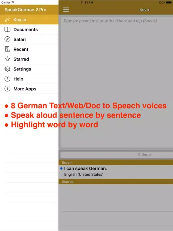 SpeakGerman 2 FREE (8 German Text-to-Speech) iPad  Screenshots