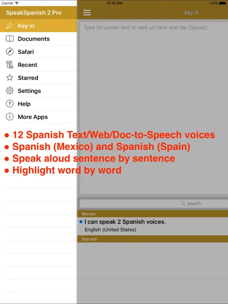 SpeakSpanish 2 (12 Spanish Text-to-Speech) iPad  스크린샷