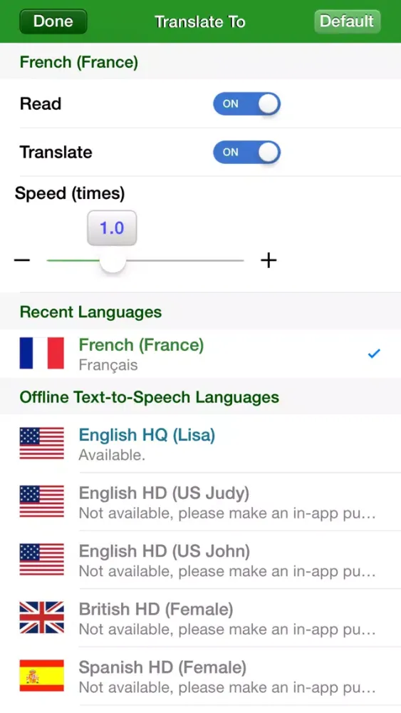 Tangkapan layar SpeakText Air