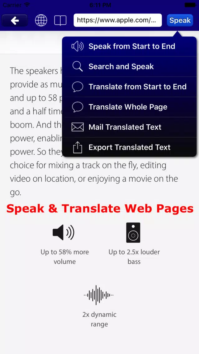 Capturas de tela do SpeakText for Web