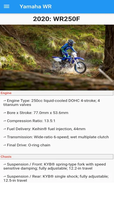Yamaha WR Guide Screenshots