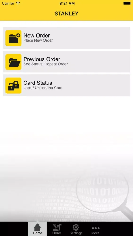 Capturas de tela do STANLEY Access Card Online Service