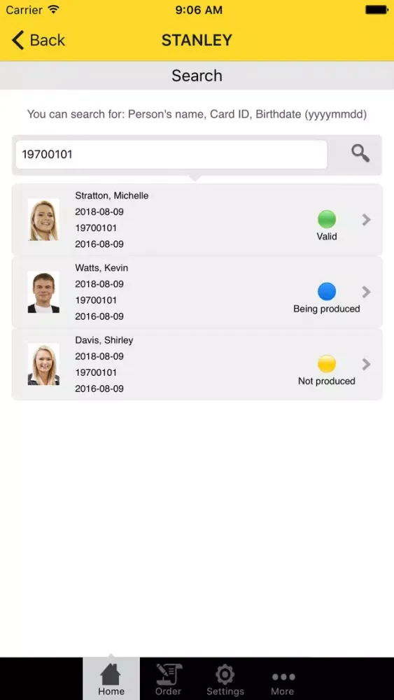 Capturas de tela do STANLEY Access Card Online Service