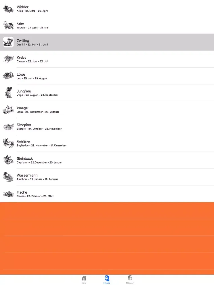Partnerhoroskop App iPad  Screenshots