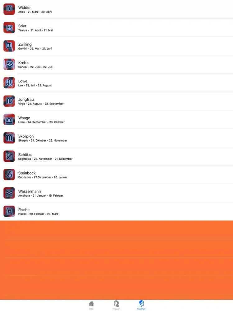 Partnerhoroskop App iPad  Screenshots