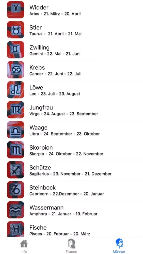 Partnerhoroskop App Screenshots
