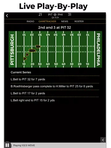 Tangkapan skrin Pittsburgh Football Radio & Live Scores iPad 