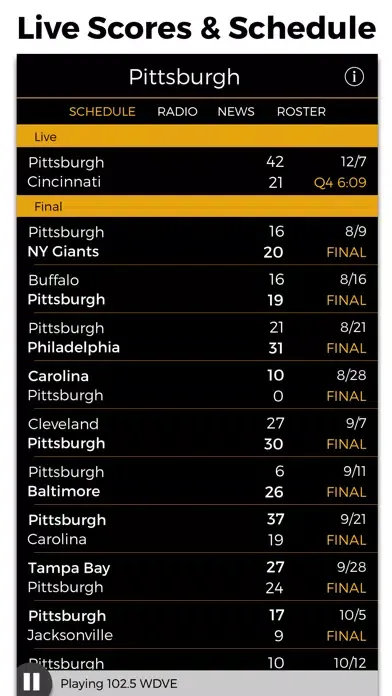 Tangkapan skrin Pittsburgh Football Radio & Live Scores