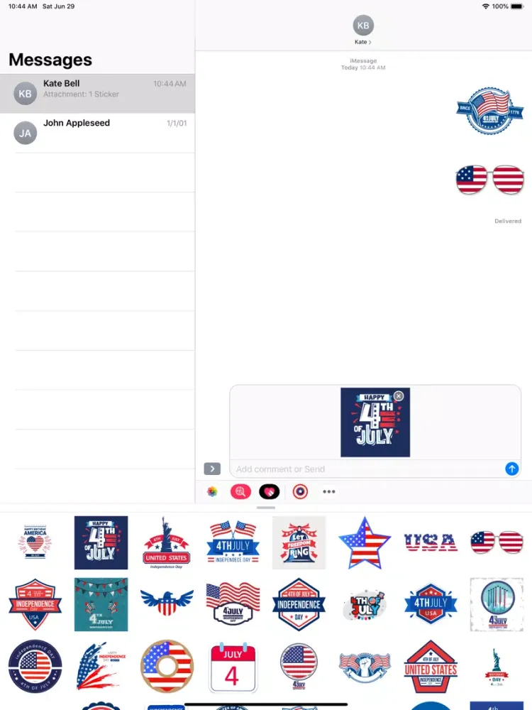 Independence day USA stickers iPad  Screenshots