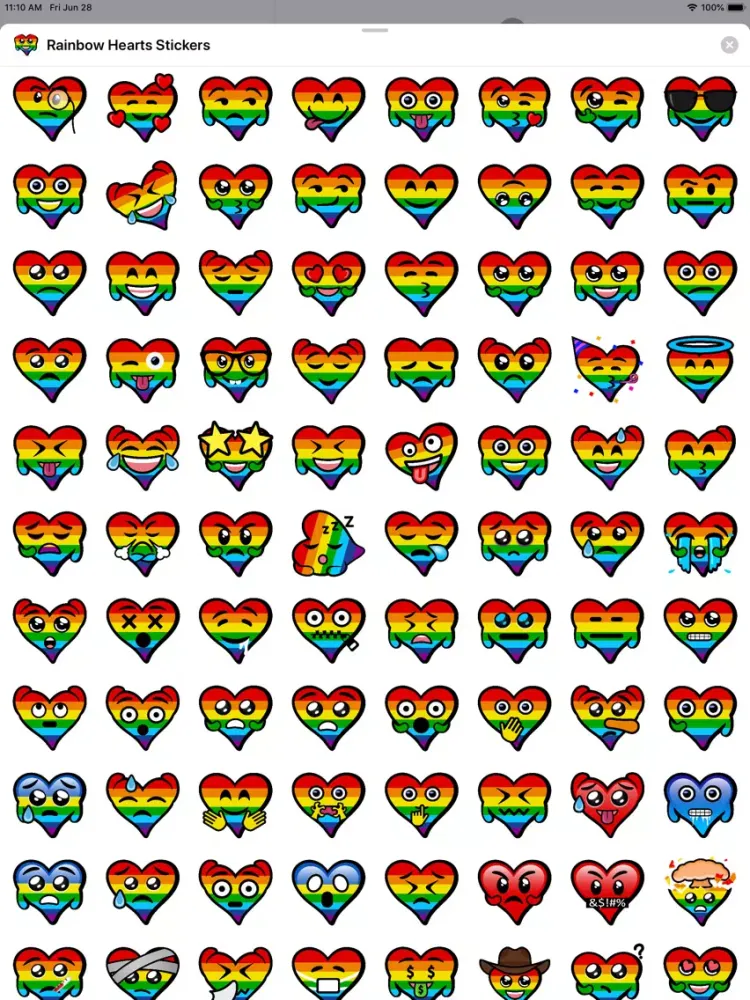 Tangkapan layar Rainbow Hearts stickers iPad 