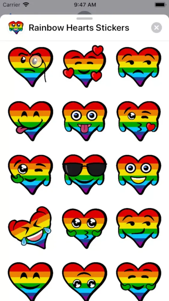 Tangkapan layar Rainbow Hearts stickers
