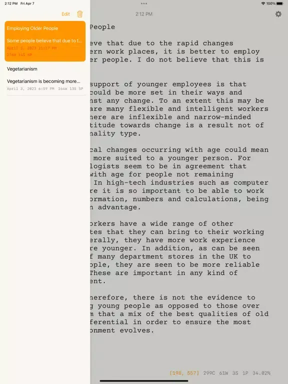 Capturas de tela do Plain Writer iPad 