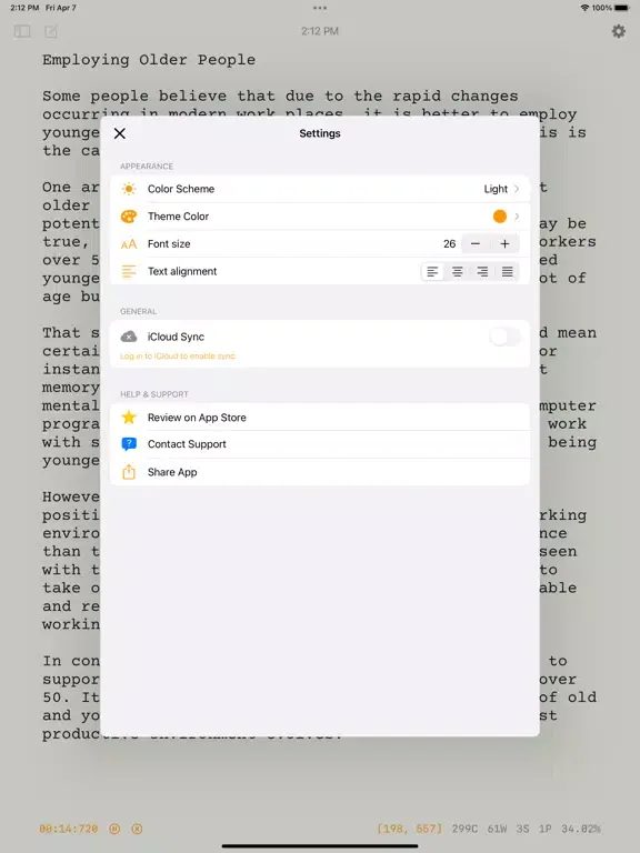 Capturas de tela do Plain Writer iPad 