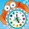 What time is it? Game for children to learn how to read a clock with the animals of the ocean with games and exercises for kindergarten, preschool or nursery school