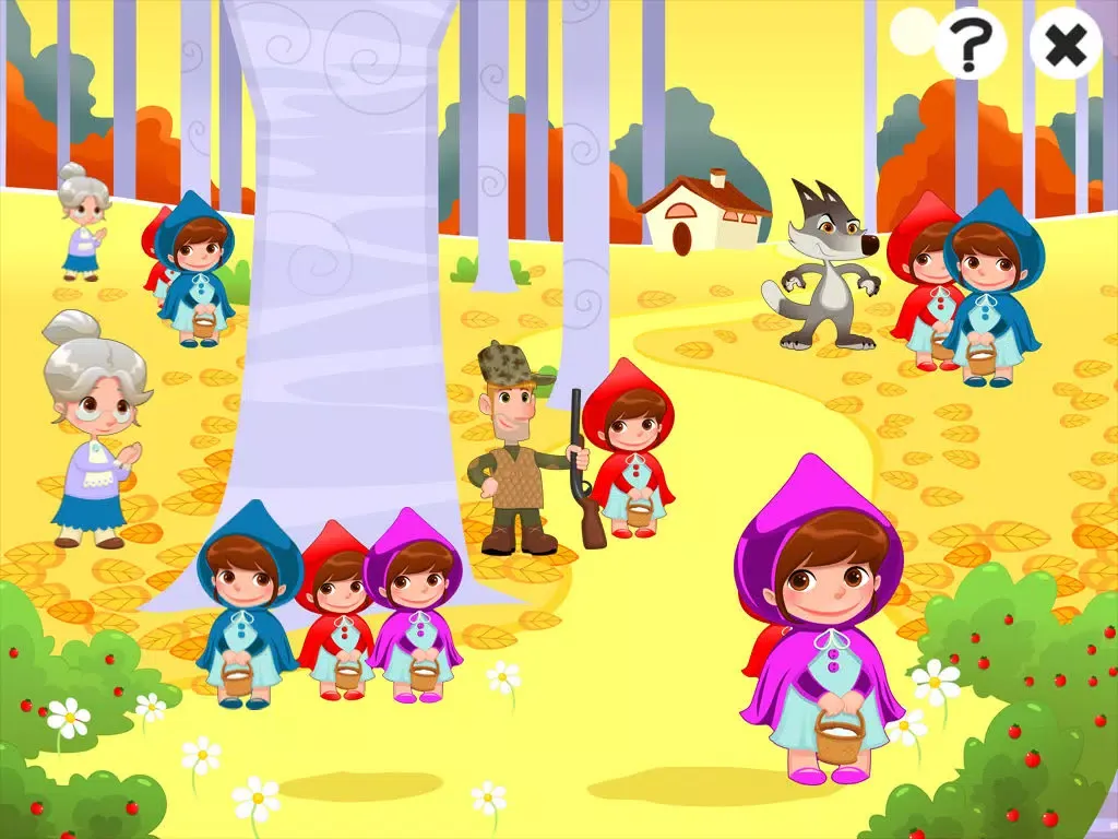 صور Game for children about little red riding hood: Games and puzzles for kindergarten, preschool or nursery school. Learn with girl, red cape, basket, wolf, grandmother, hunter in the forest! iPad 