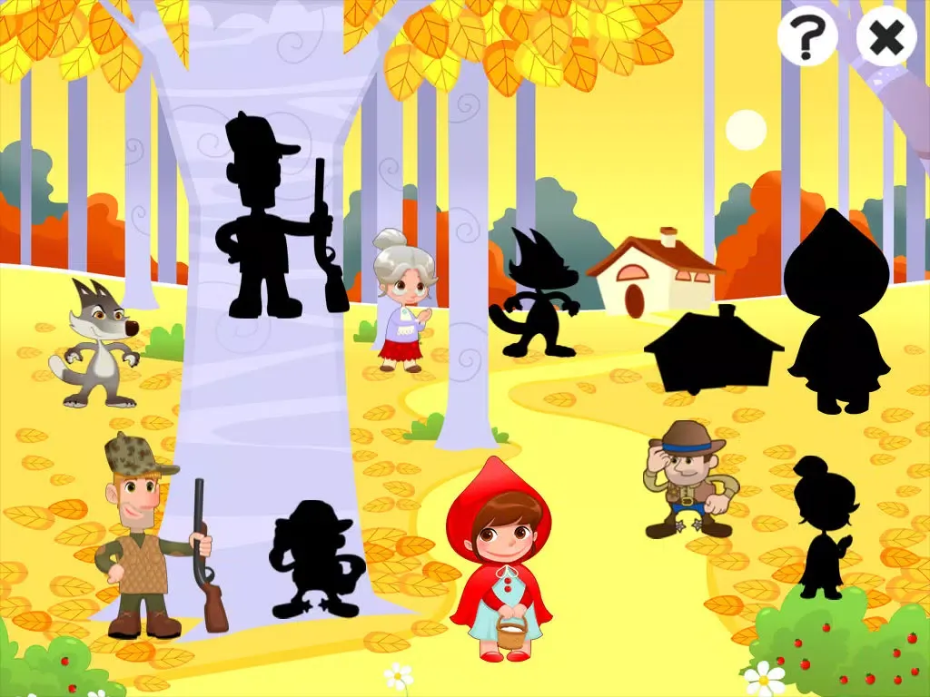 صور Game for children about little red riding hood: Games and puzzles for kindergarten, preschool or nursery school. Learn with girl, red cape, basket, wolf, grandmother, hunter in the forest! iPad 
