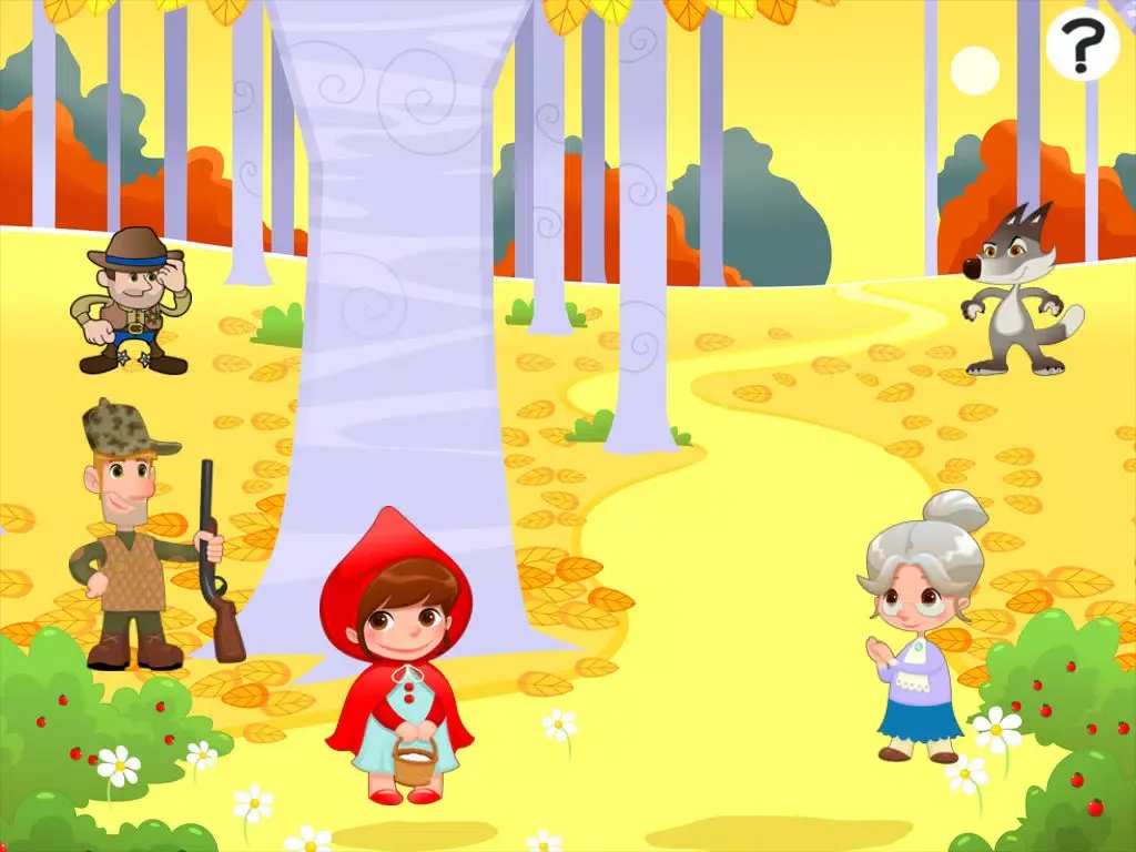 صور Game for children about little red riding hood: Games and puzzles for kindergarten, preschool or nursery school. Learn with girl, red cape, basket, wolf, grandmother, hunter in the forest! iPad 
