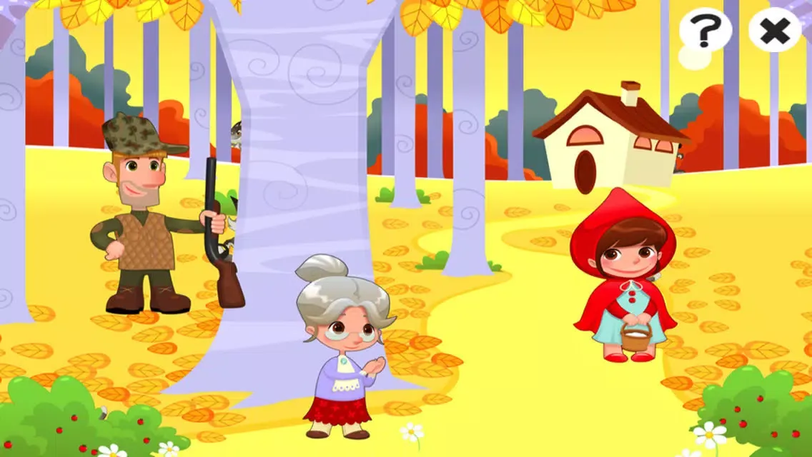 صور Game for children about little red riding hood: Games and puzzles for kindergarten, preschool or nursery school. Learn with girl, red cape, basket, wolf, grandmother, hunter in the forest!