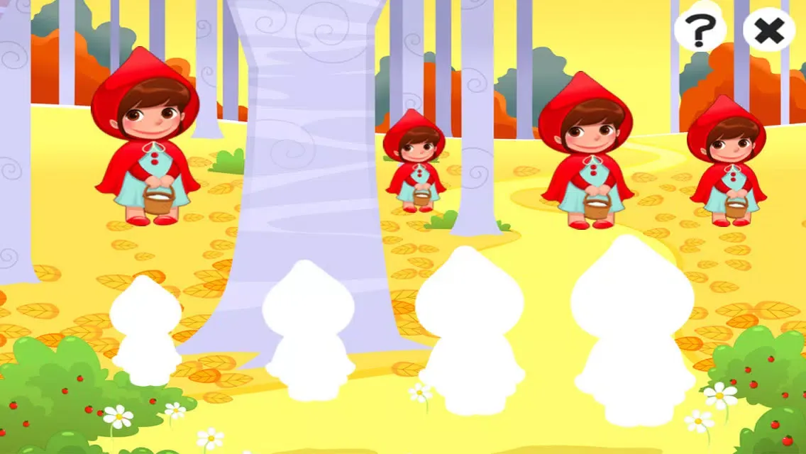صور Game for children about little red riding hood: Games and puzzles for kindergarten, preschool or nursery school. Learn with girl, red cape, basket, wolf, grandmother, hunter in the forest!