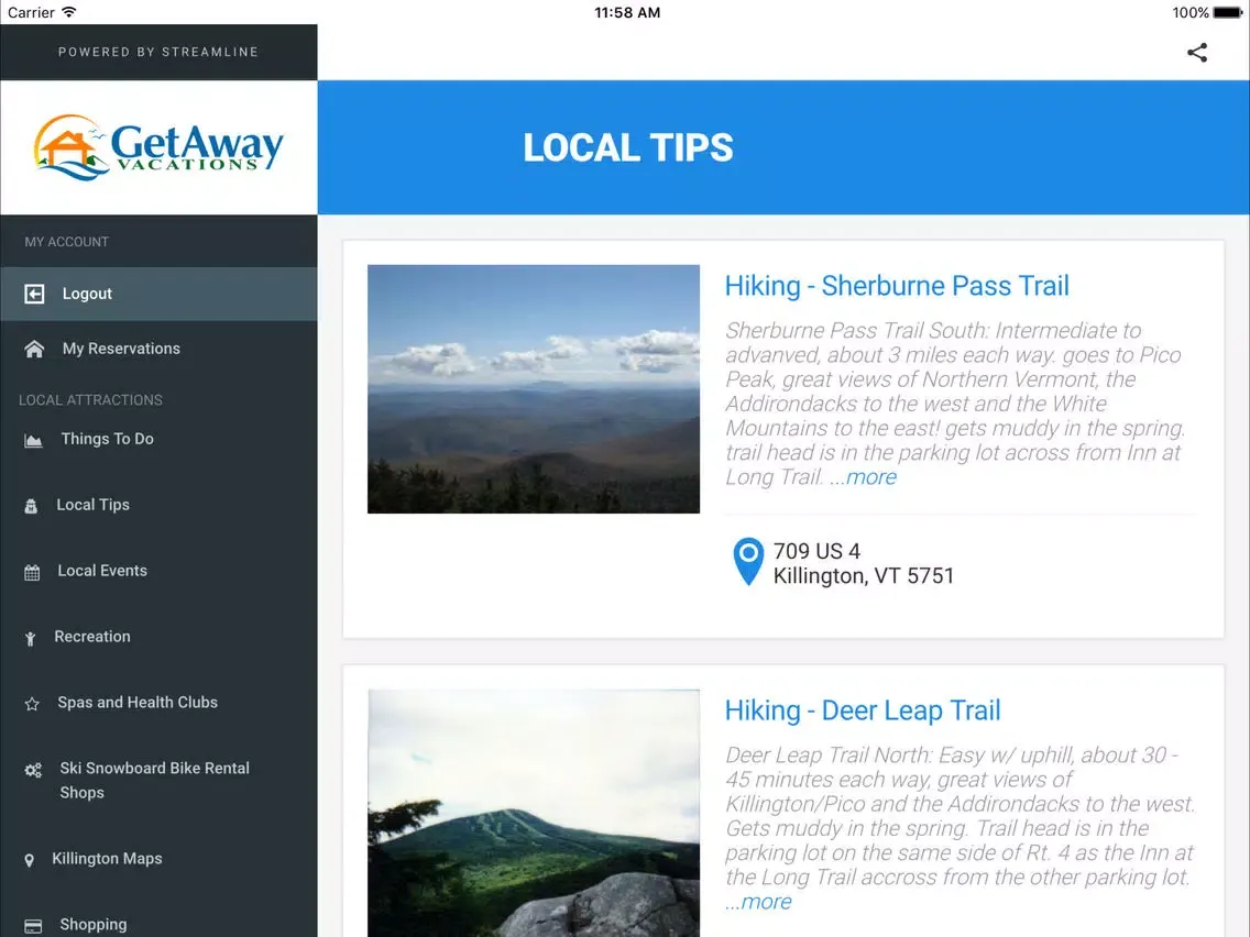 Killington Vacation Guide iPad  스크린샷