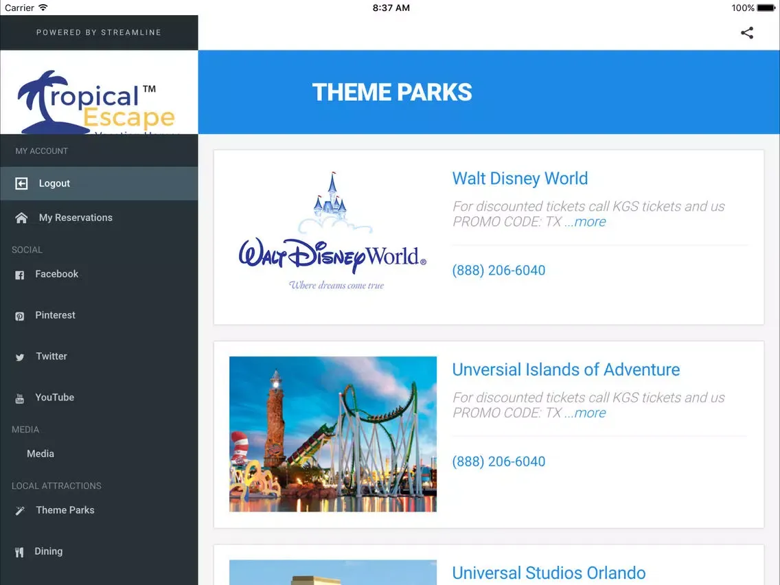 Tropical Escape Vacation Homes Guest App iPad  Screenshots