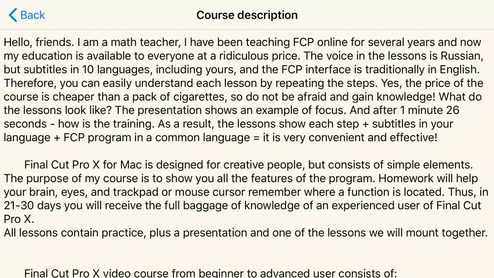 FCPX course, training Screenshots