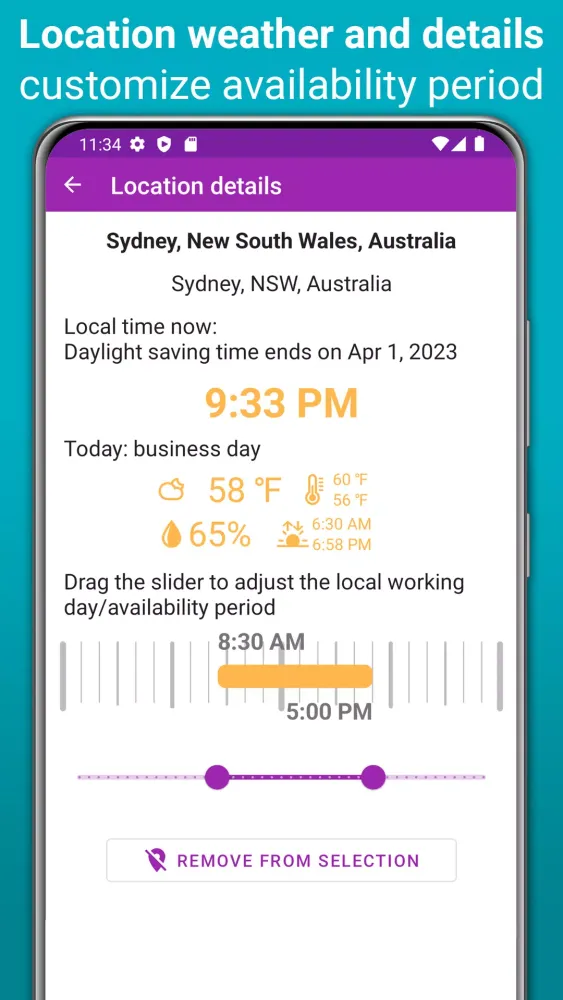 Capturas de tela do Horzono time zones world clock