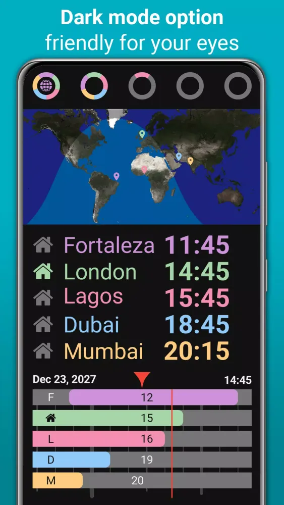 Capturas de tela do Horzono time zones world clock