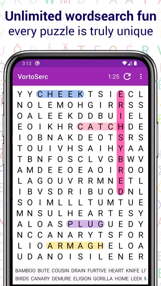 Capturas de pantalla de Vortoserc word search puzzle