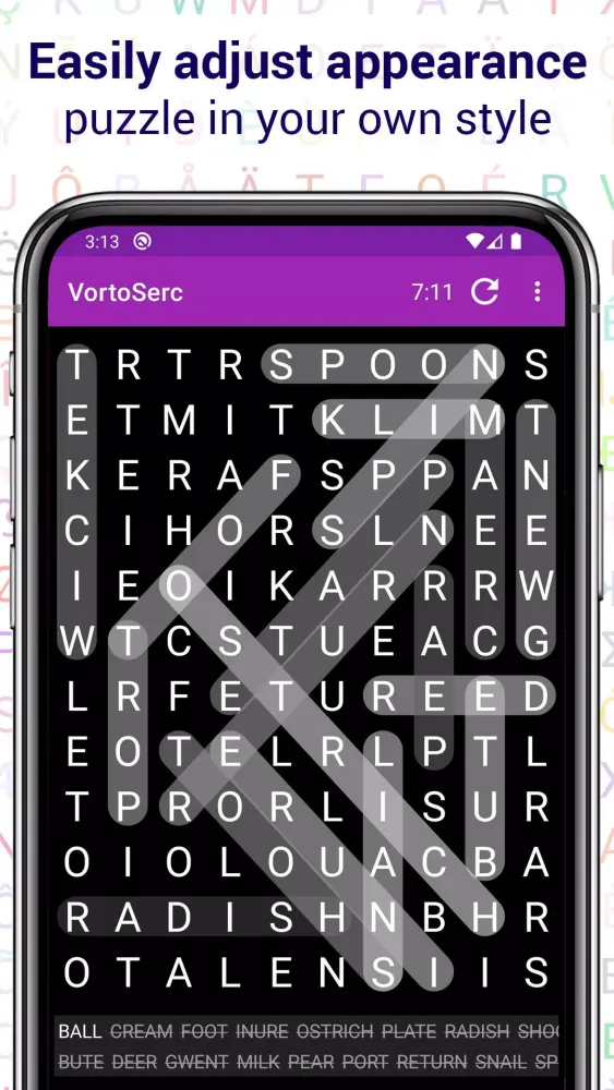 Capturas de pantalla de Vortoserc word search puzzle
