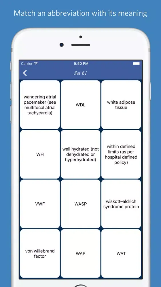 Capturas de pantalla de Medical Abbreviations - quiz, flashcard and match game