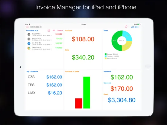 Capturas de tela do Invoice Tracker Sales Email iPad 