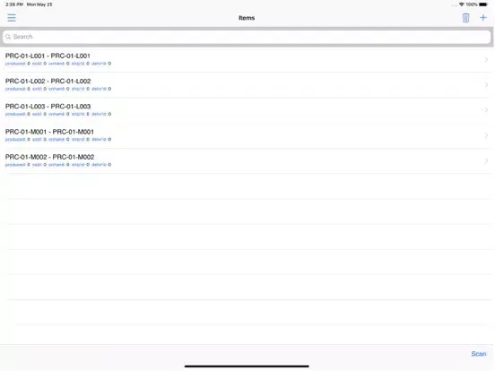 Captures d'écran de Production Manager : Inventory iPad 