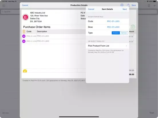 Captures d'écran de Production Manager : Inventory iPad 