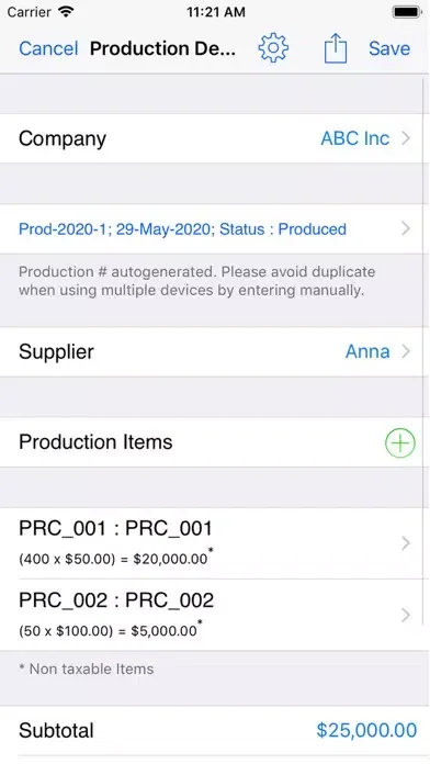 Captures d'écran de Production Manager : Inventory