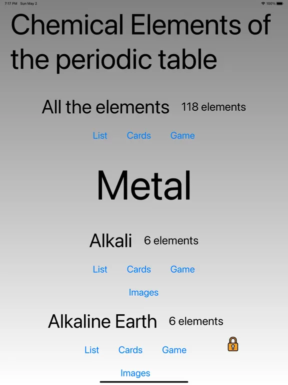 Tangkapan skrin Chemical elements - Table iPad 