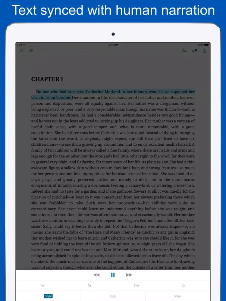 Captures d'écran de Northanger Abbey - quiz, sync transcript iPad 