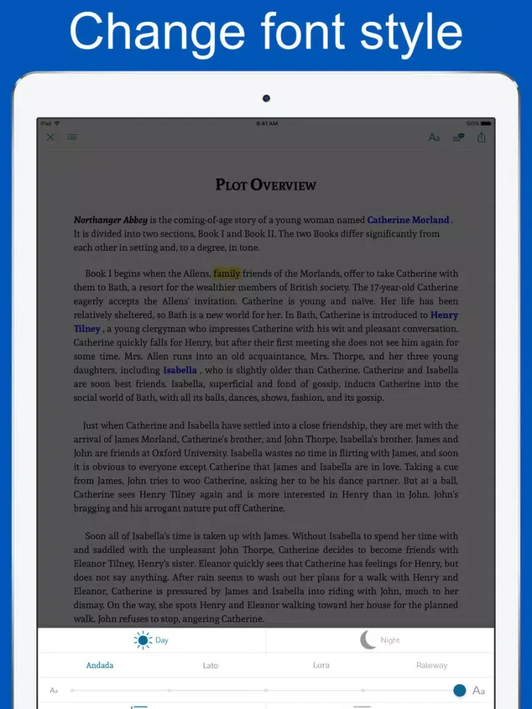 Captures d'écran de Northanger Abbey - quiz, sync transcript iPad 
