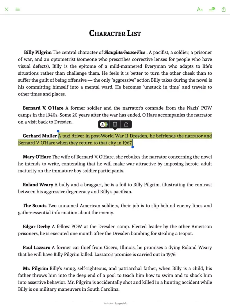 Slaughterhouse Five - notes, sync transcript iPad  Screenshots