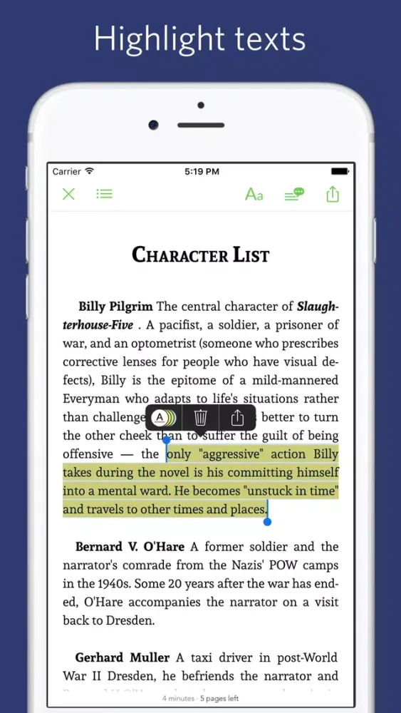 Slaughterhouse Five - notes, sync transcript Screenshots